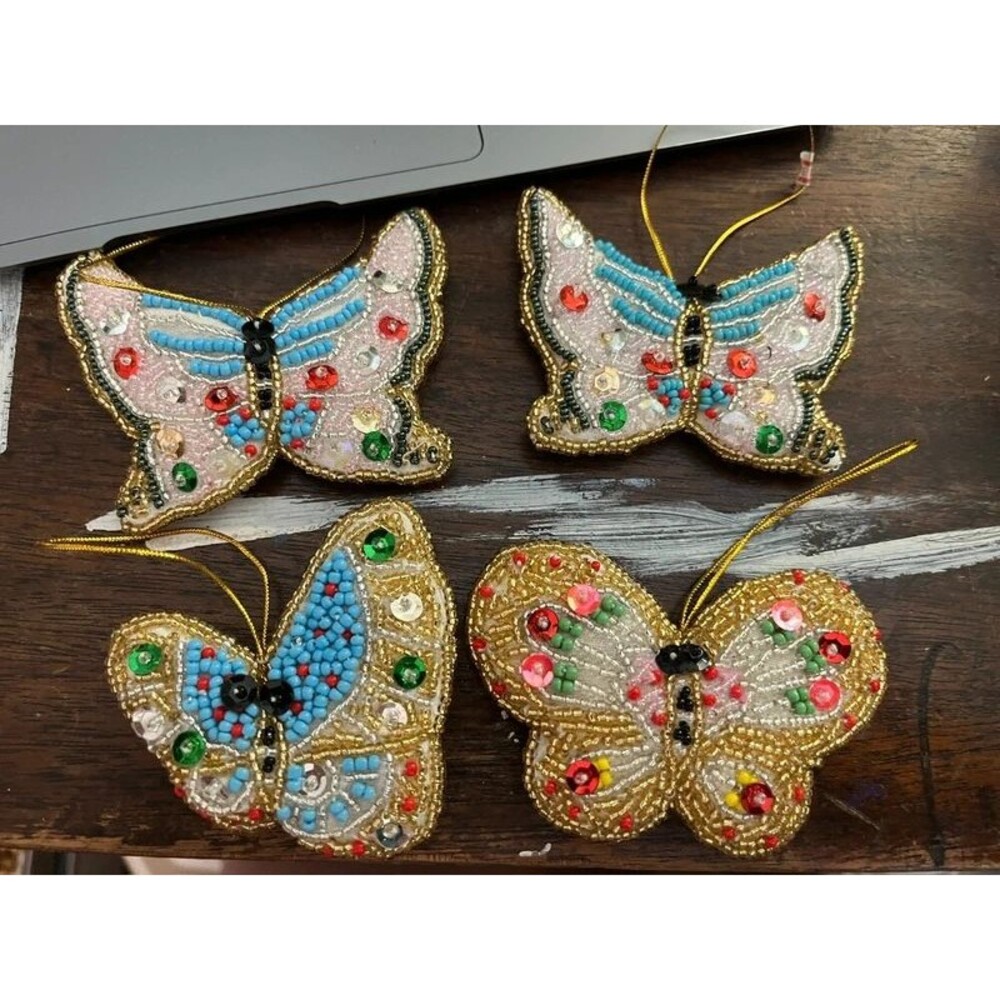 Set of 4 Handmade Beaded Butterfly Ornaments